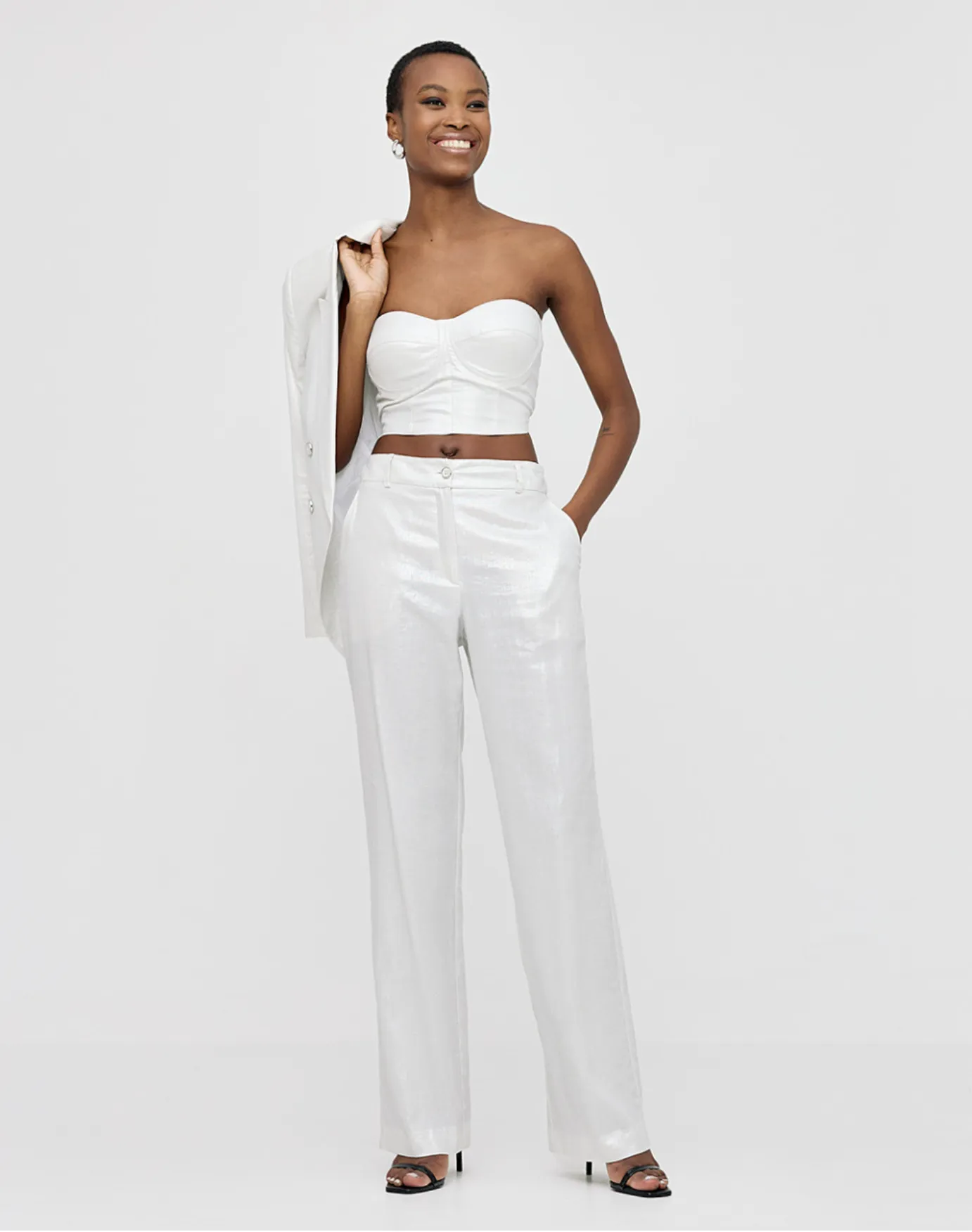 Shimmery Straight-leg Pants