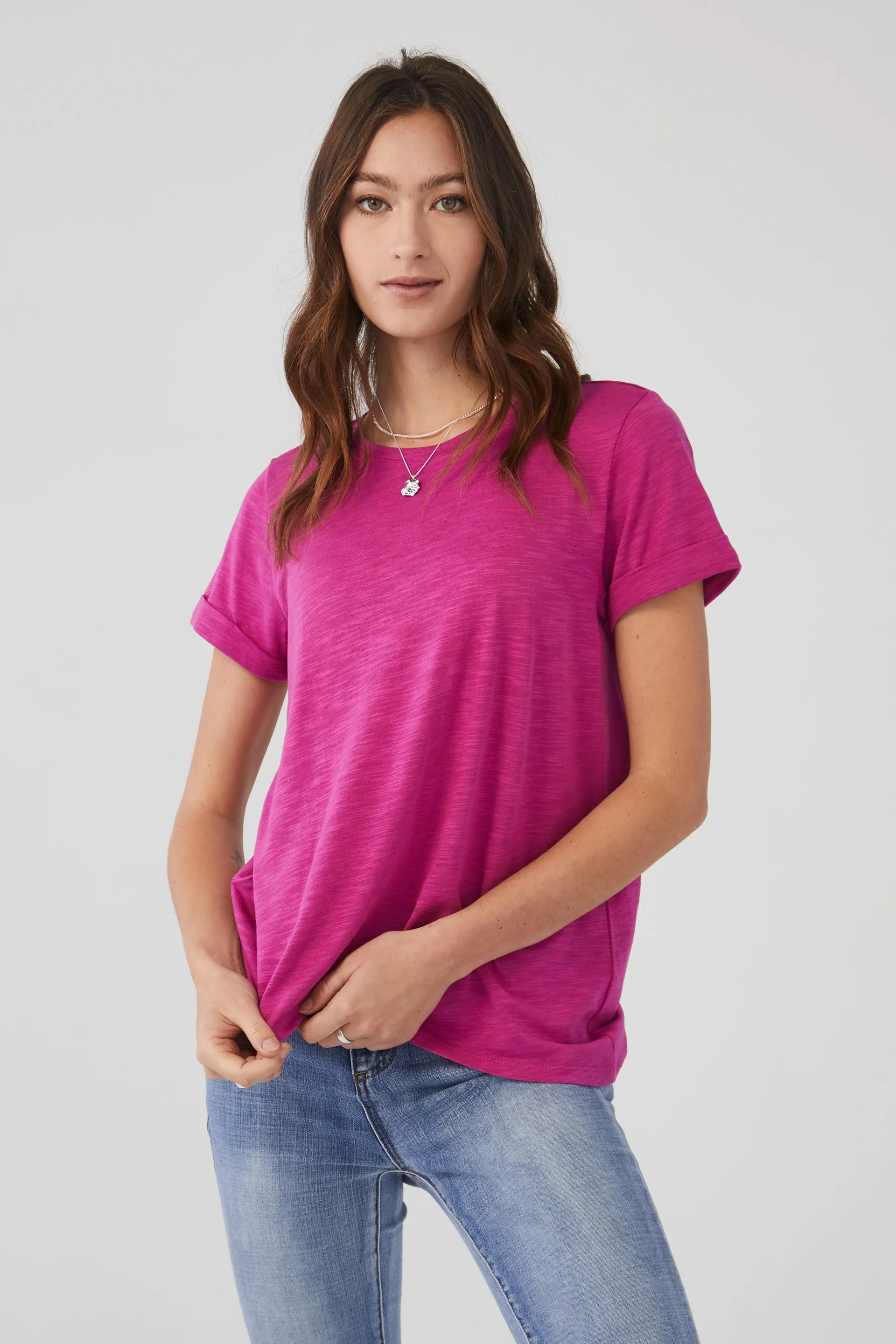Short Sleeve Top in Solid Slub Jersey