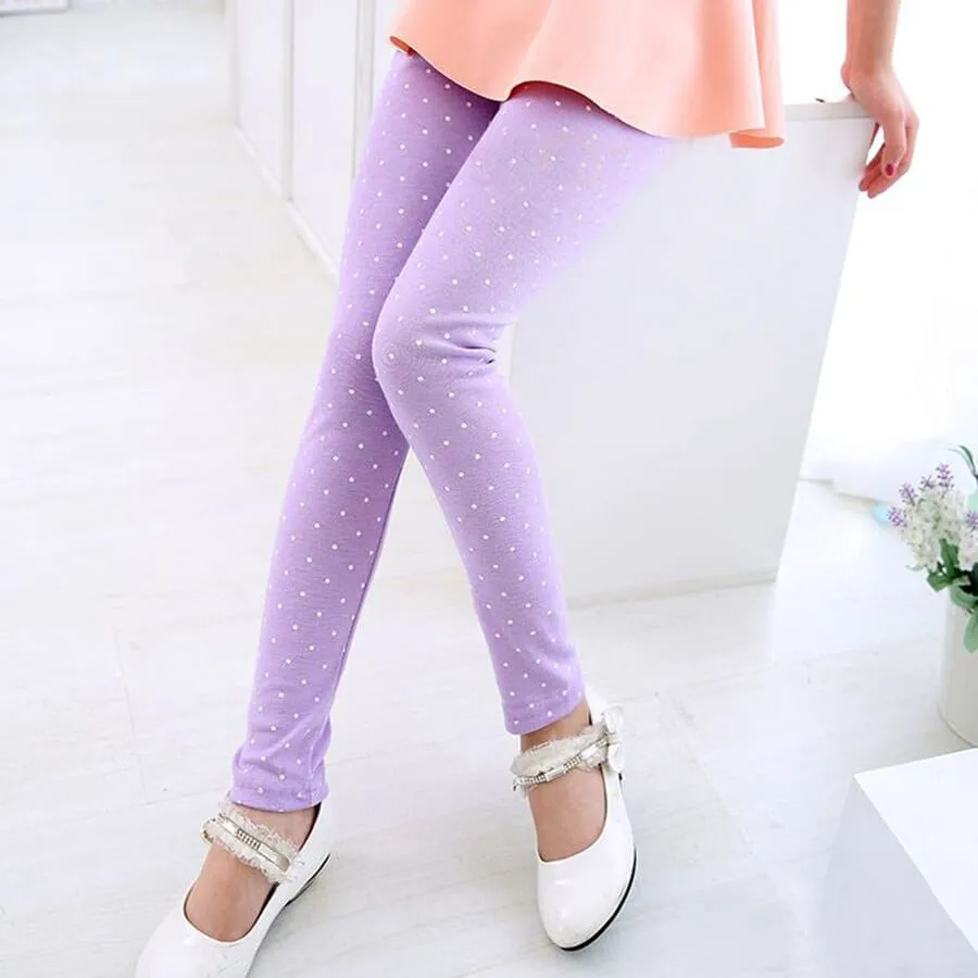 Skinny Leggings Long Pants, Polka Dots Printed Kids Pants