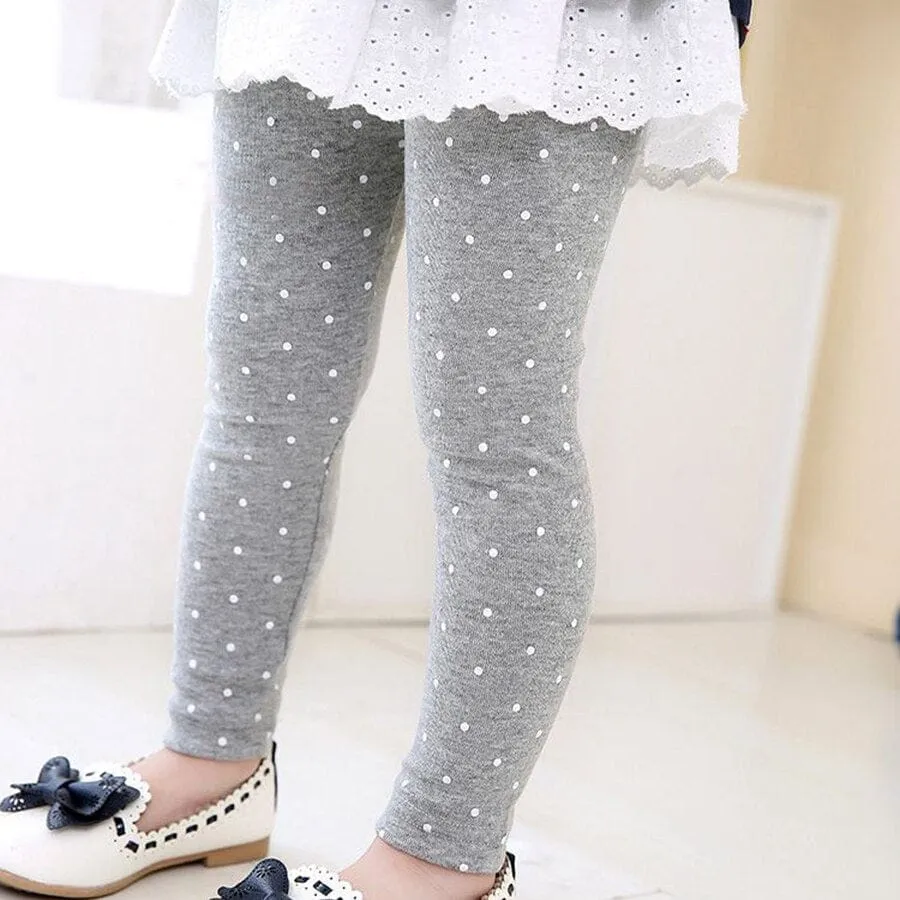 Skinny Leggings Long Pants, Polka Dots Printed Kids Pants