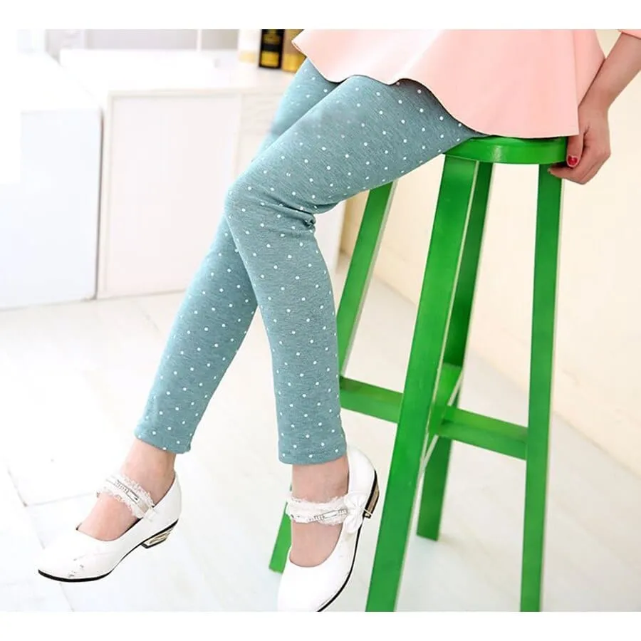 Skinny Leggings Long Pants, Polka Dots Printed Kids Pants