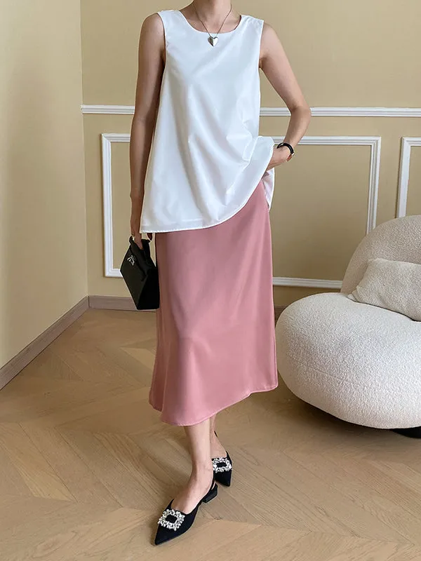 Solid Color Zipper A-Line High Waisted Skirts Bottoms