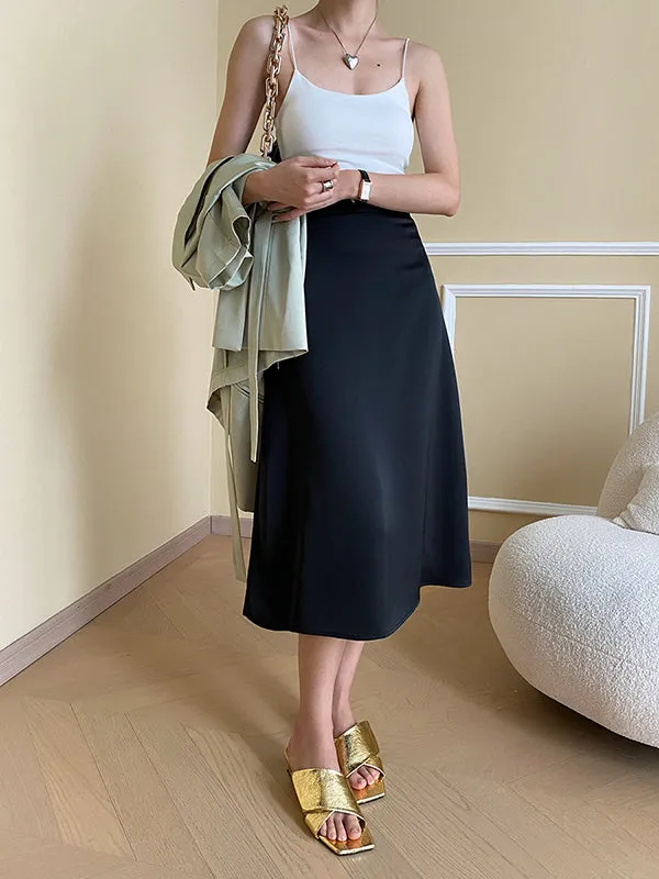 Solid Color Zipper A-Line High Waisted Skirts Bottoms