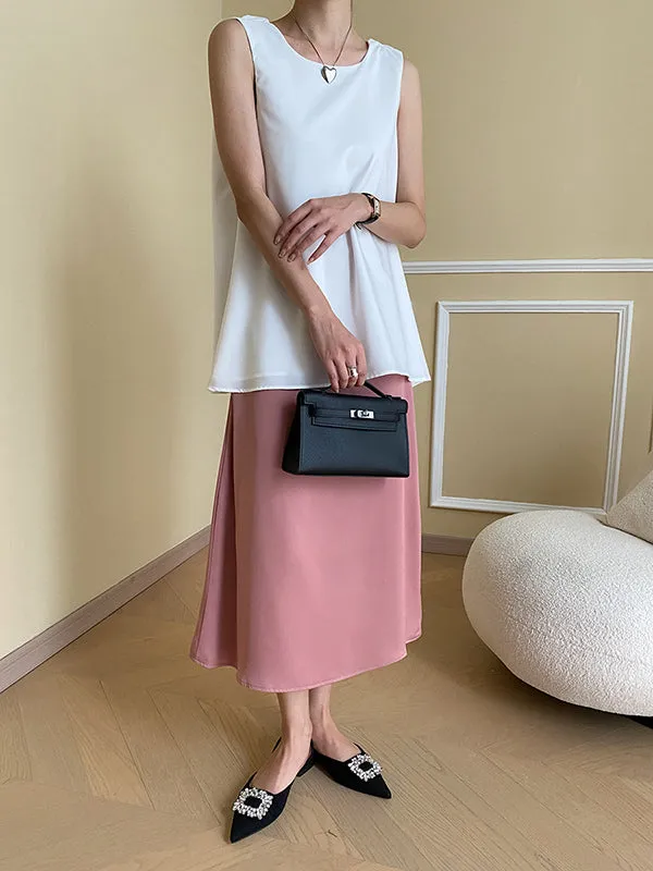 Solid Color Zipper A-Line High Waisted Skirts Bottoms