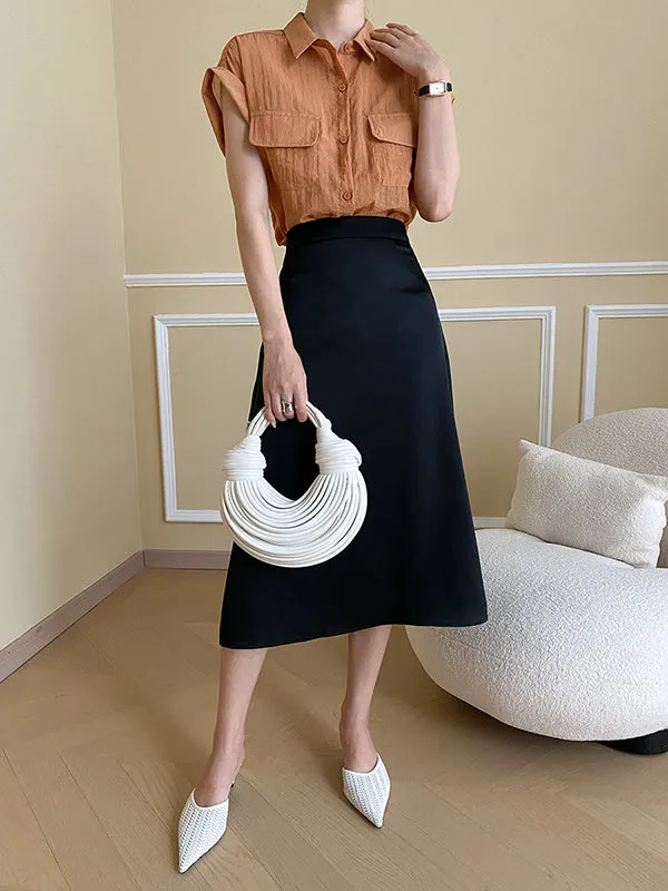 Solid Color Zipper A-Line High Waisted Skirts Bottoms