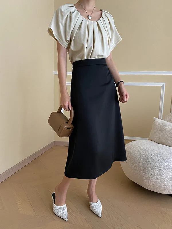 Solid Color Zipper A-Line High Waisted Skirts Bottoms