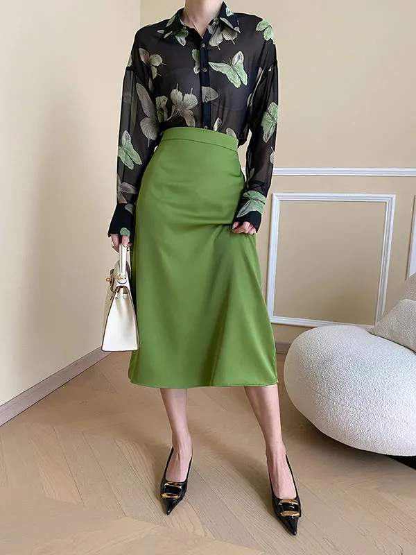Solid Color Zipper A-Line High Waisted Skirts Bottoms