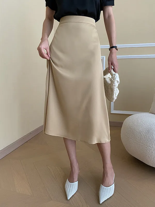 Solid Color Zipper A-Line High Waisted Skirts Bottoms