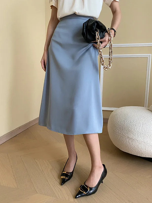 Solid Color Zipper A-Line High Waisted Skirts Bottoms