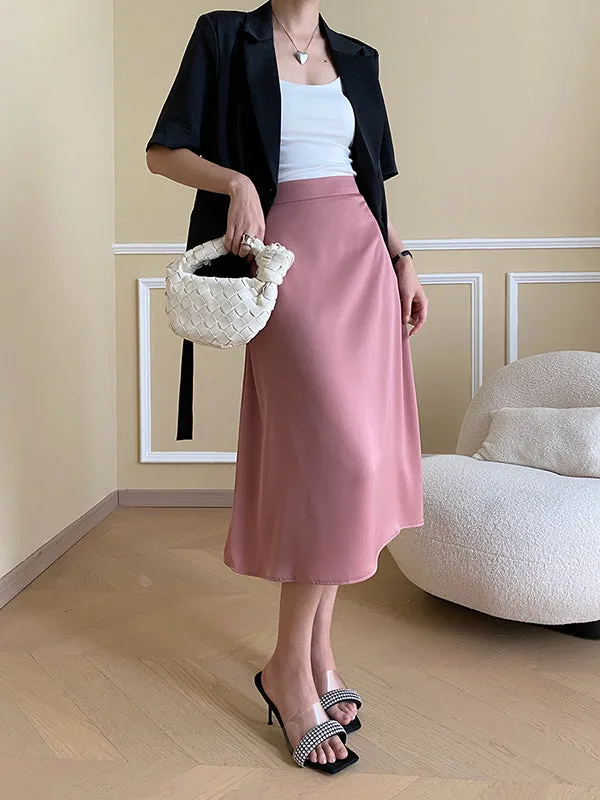 Solid Color Zipper A-Line High Waisted Skirts Bottoms