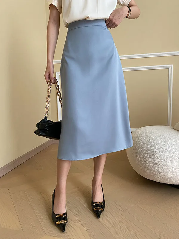 Solid Color Zipper A-Line High Waisted Skirts Bottoms