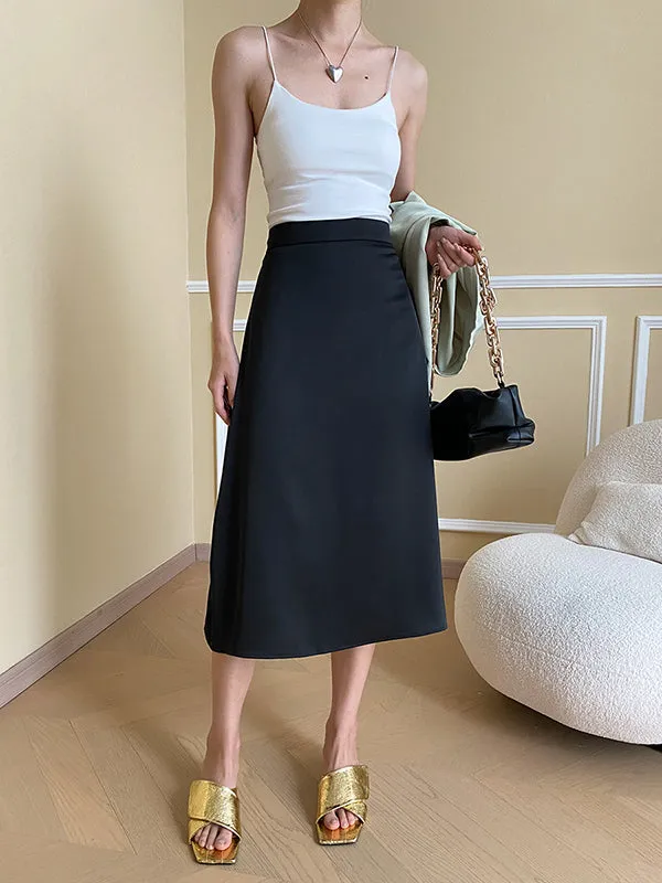 Solid Color Zipper A-Line High Waisted Skirts Bottoms