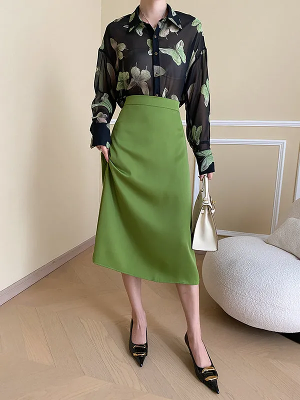 Solid Color Zipper A-Line High Waisted Skirts Bottoms