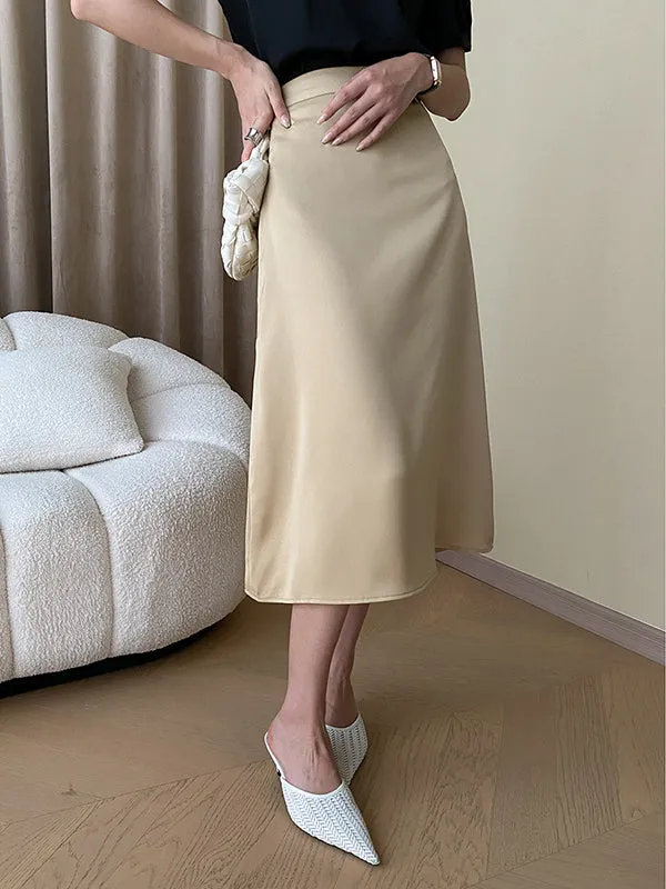Solid Color Zipper A-Line High Waisted Skirts Bottoms