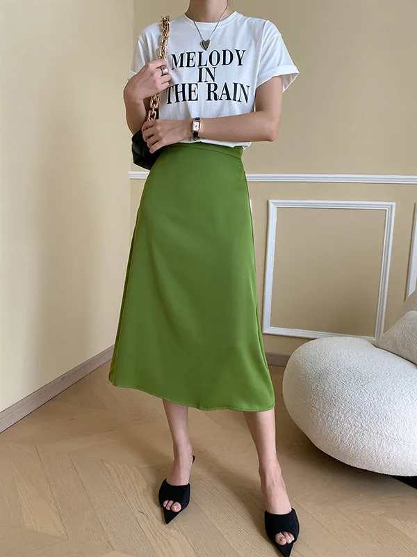 Solid Color Zipper A-Line High Waisted Skirts Bottoms