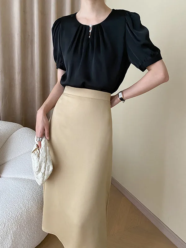 Solid Color Zipper A-Line High Waisted Skirts Bottoms