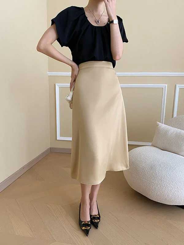 Solid Color Zipper A-Line High Waisted Skirts Bottoms