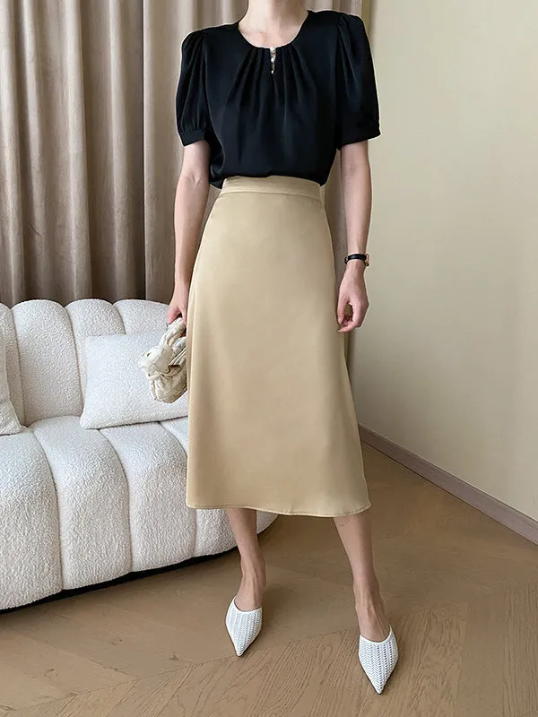 Solid Color Zipper A-Line High Waisted Skirts Bottoms
