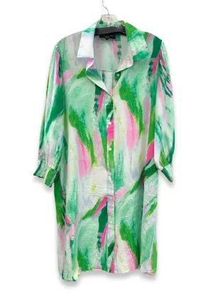 Steven Guy Button Front Brushstroke Print Tunic Blouse - Pink/Green