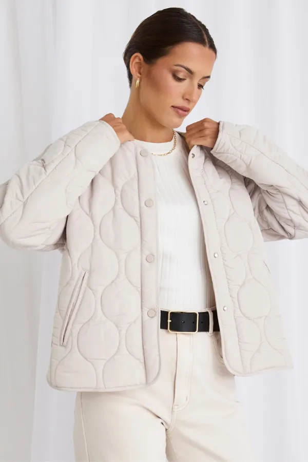 Stories Be Told Apex Collarless Puffer Jacket - Putty