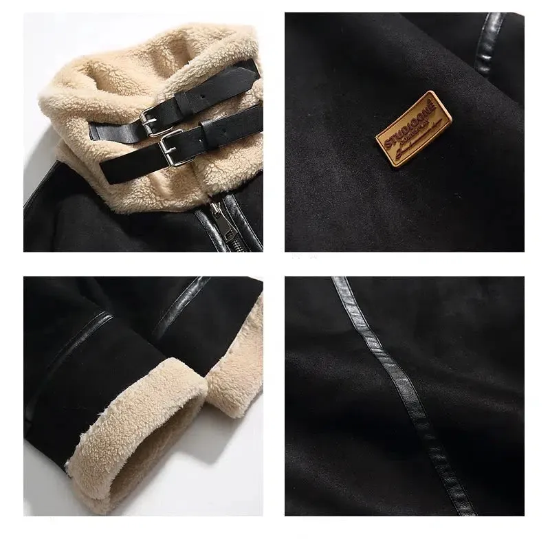 Suede Stand-Collar Plush Warm Coat