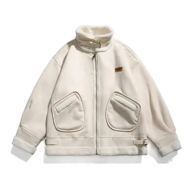 Suede Stand-Collar Plush Warm Coat