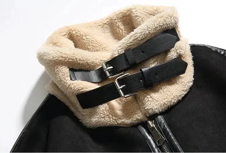 Suede Stand-Collar Plush Warm Coat