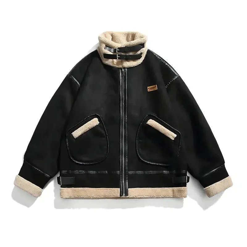 Suede Stand-Collar Plush Warm Coat