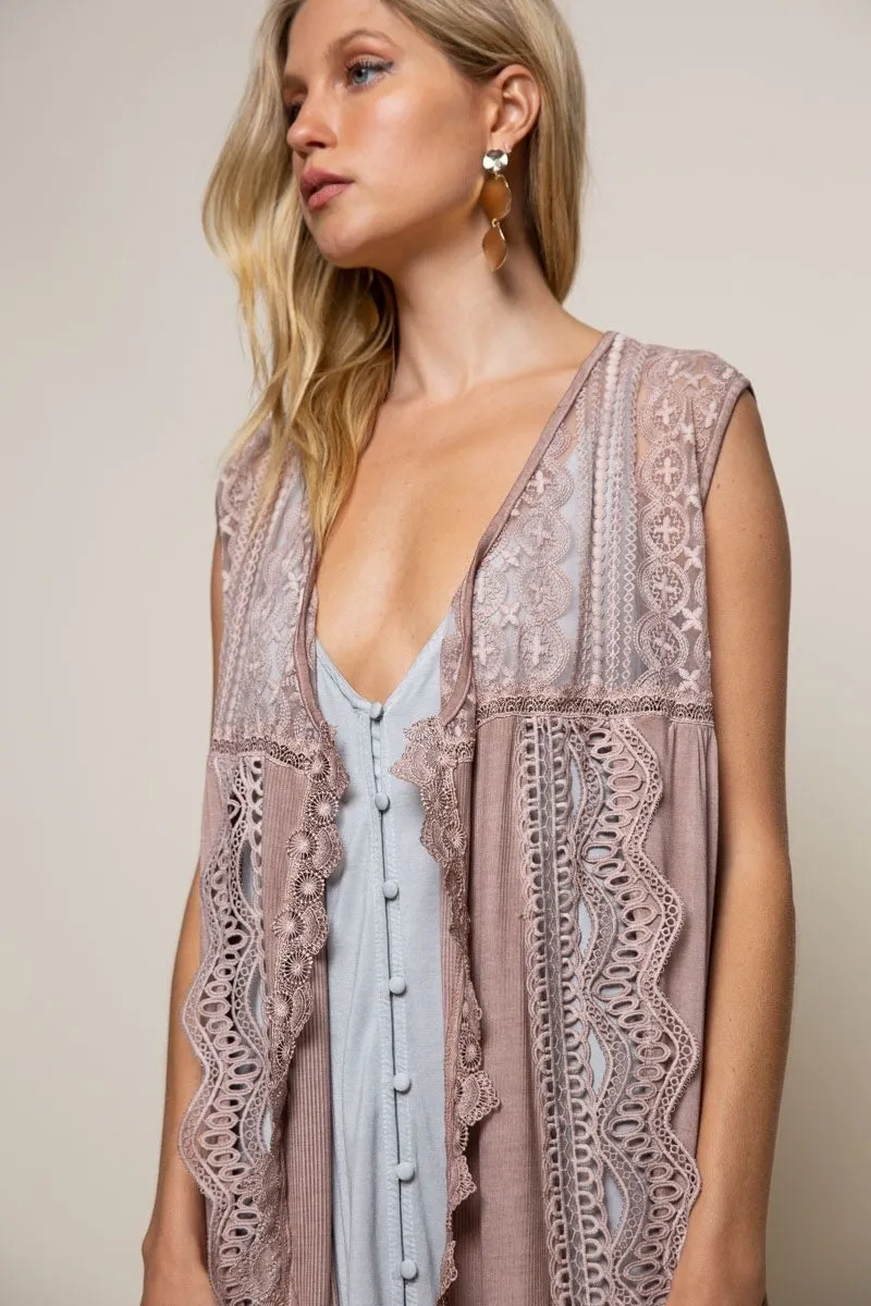 Summer Romance Sleeveless Lace Open Front Cardigan Vest