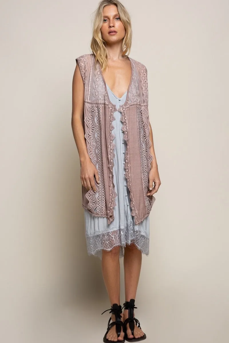 Summer Romance Sleeveless Lace Open Front Cardigan Vest