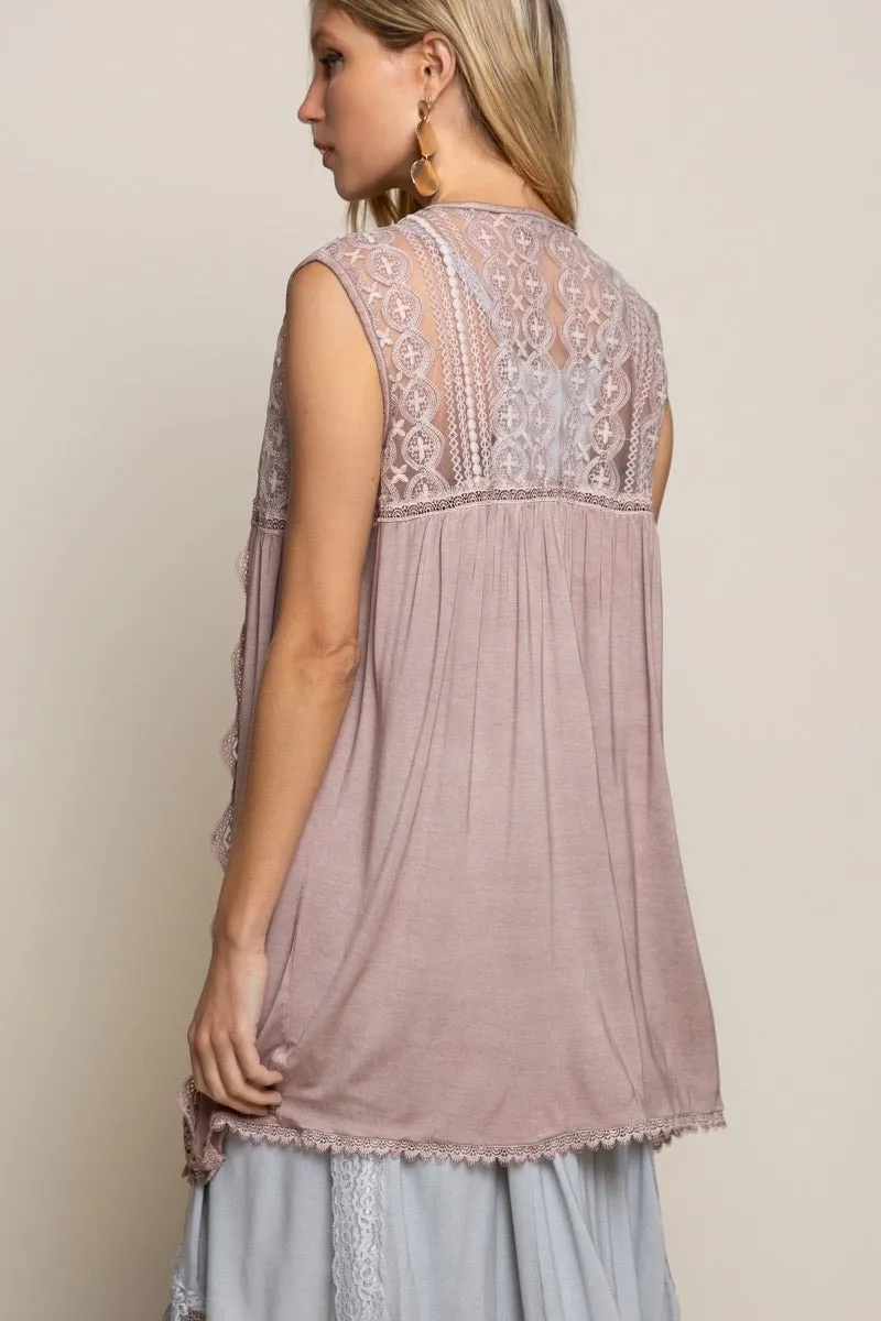 Summer Romance Sleeveless Lace Open Front Cardigan Vest