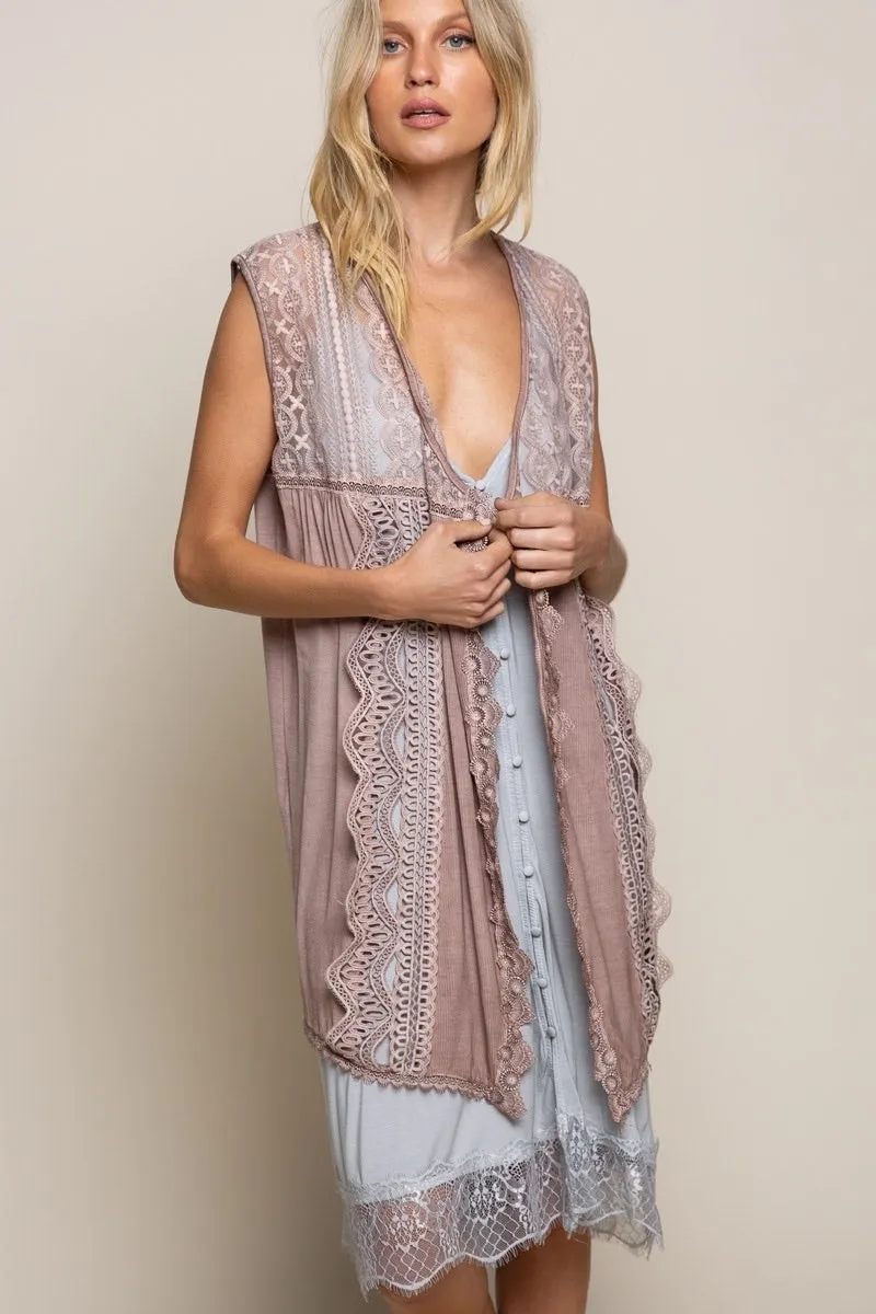 Summer Romance Sleeveless Lace Open Front Cardigan Vest
