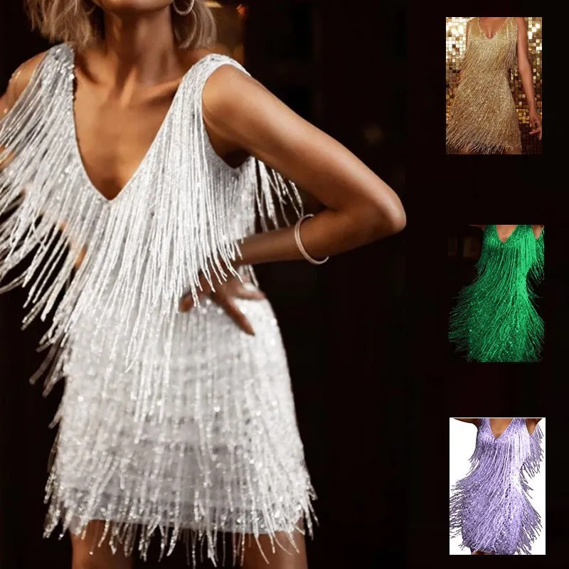 Tassel  Elegant Deep V Camisole Gown Dress