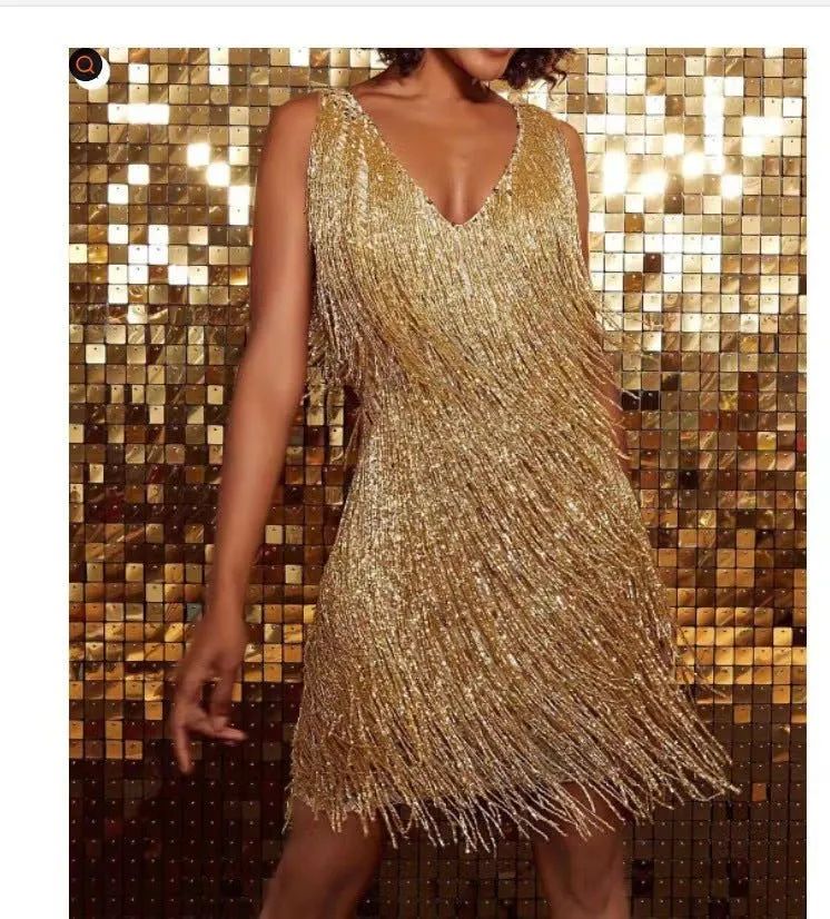 Tassel  Elegant Deep V Camisole Gown Dress