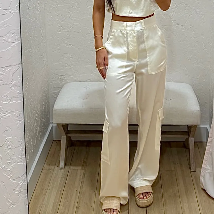 The Cargo Pant - Cream Silk