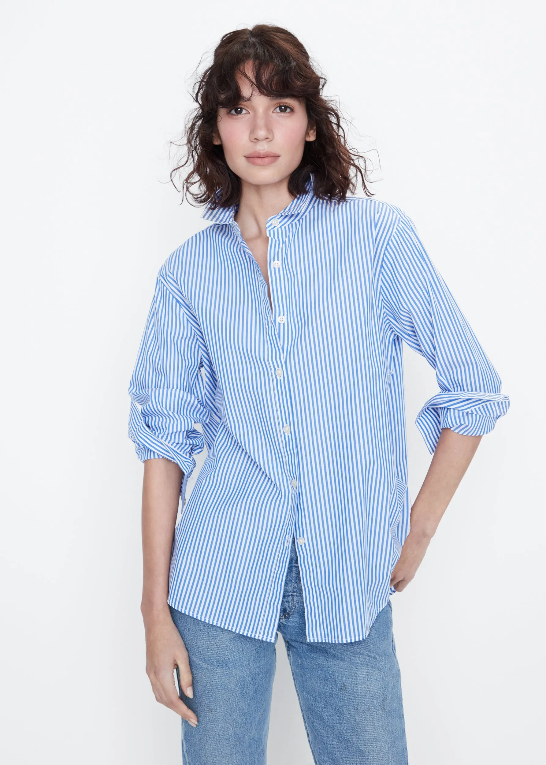 The Hutton Oversized Shirt - White/Royal Blue