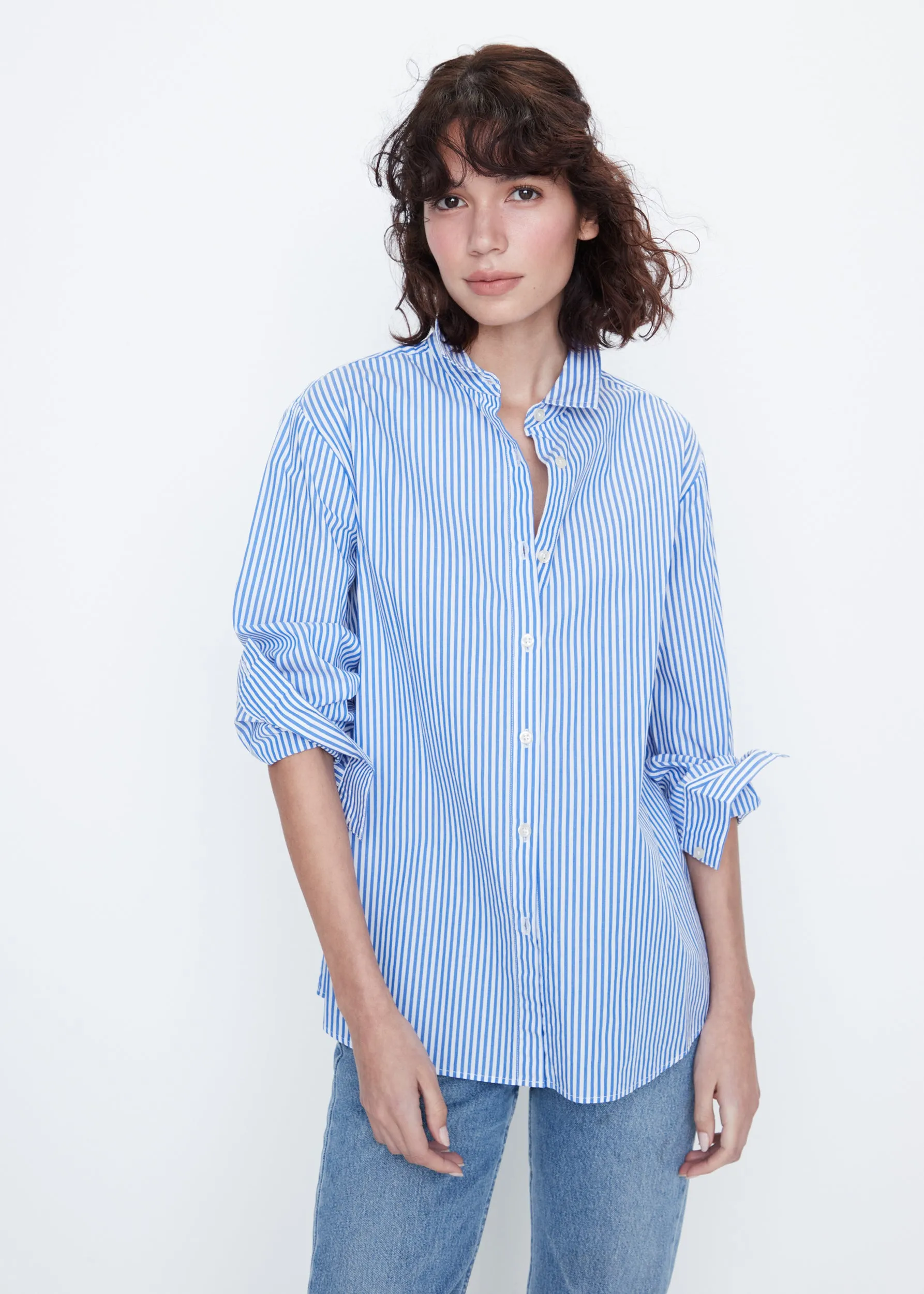 The Hutton Oversized Shirt - White/Royal Blue