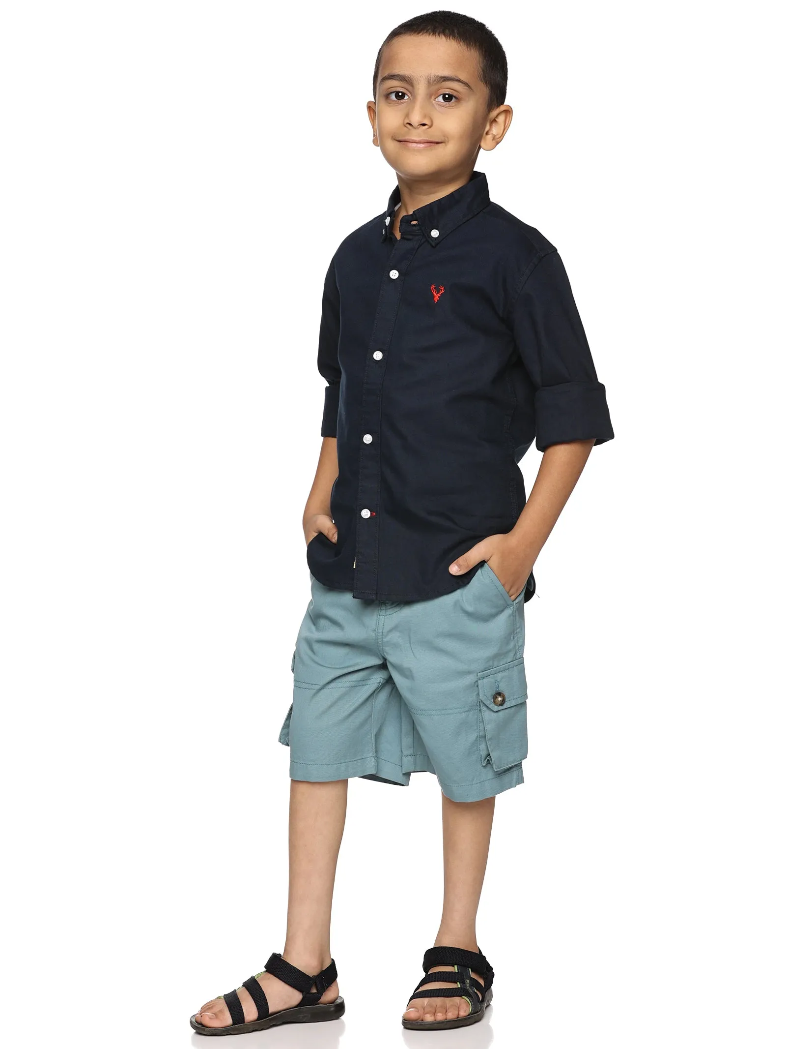 U.S. ELK Boys' and Men's Long Sleeve Button Down Dress Shirts- Navy Blue