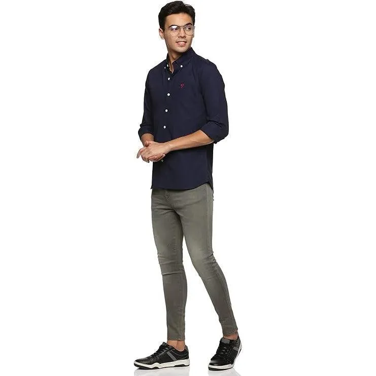 U.S. ELK Boys' and Men's Long Sleeve Button Down Dress Shirts- Navy Blue