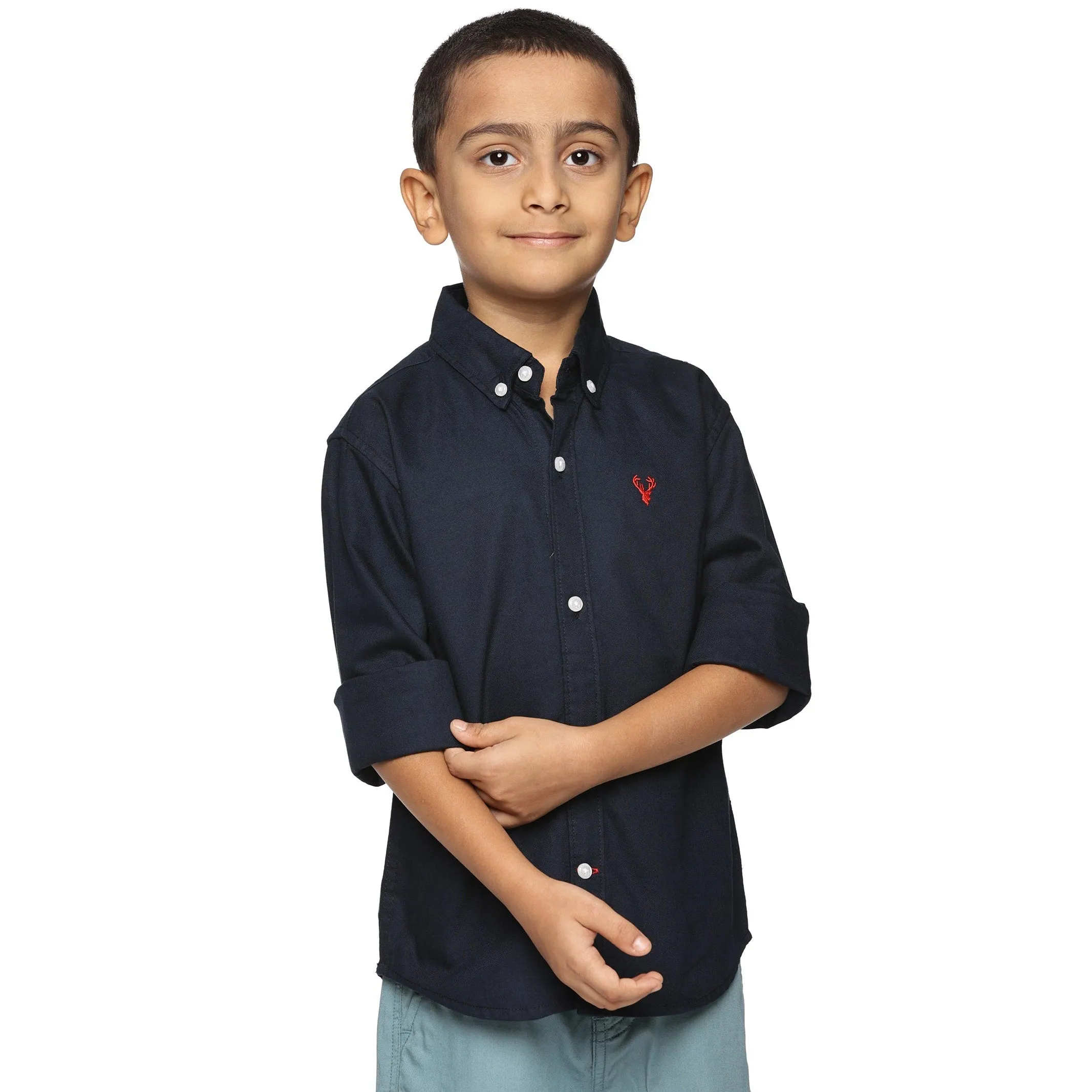 U.S. ELK Boys' and Men's Long Sleeve Button Down Dress Shirts- Navy Blue