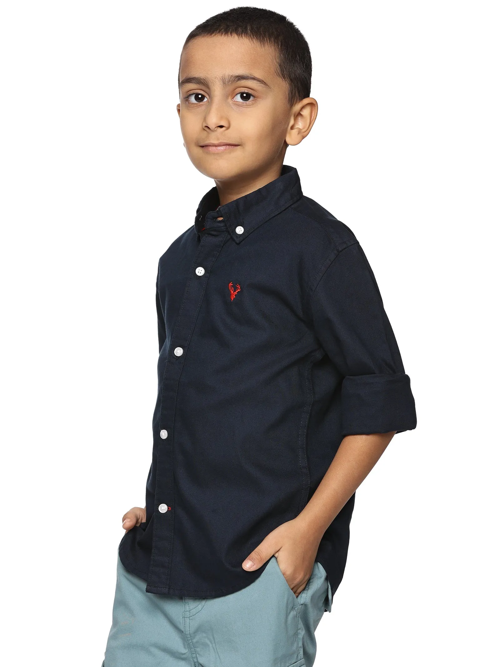 U.S. ELK Boys' and Men's Long Sleeve Button Down Dress Shirts- Navy Blue