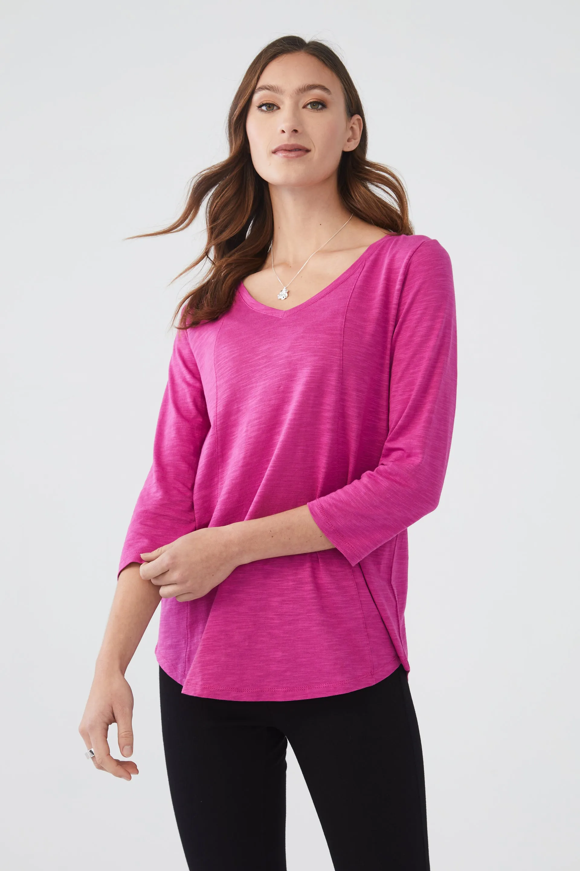 V-Neck Top in Solid Slub Jersey