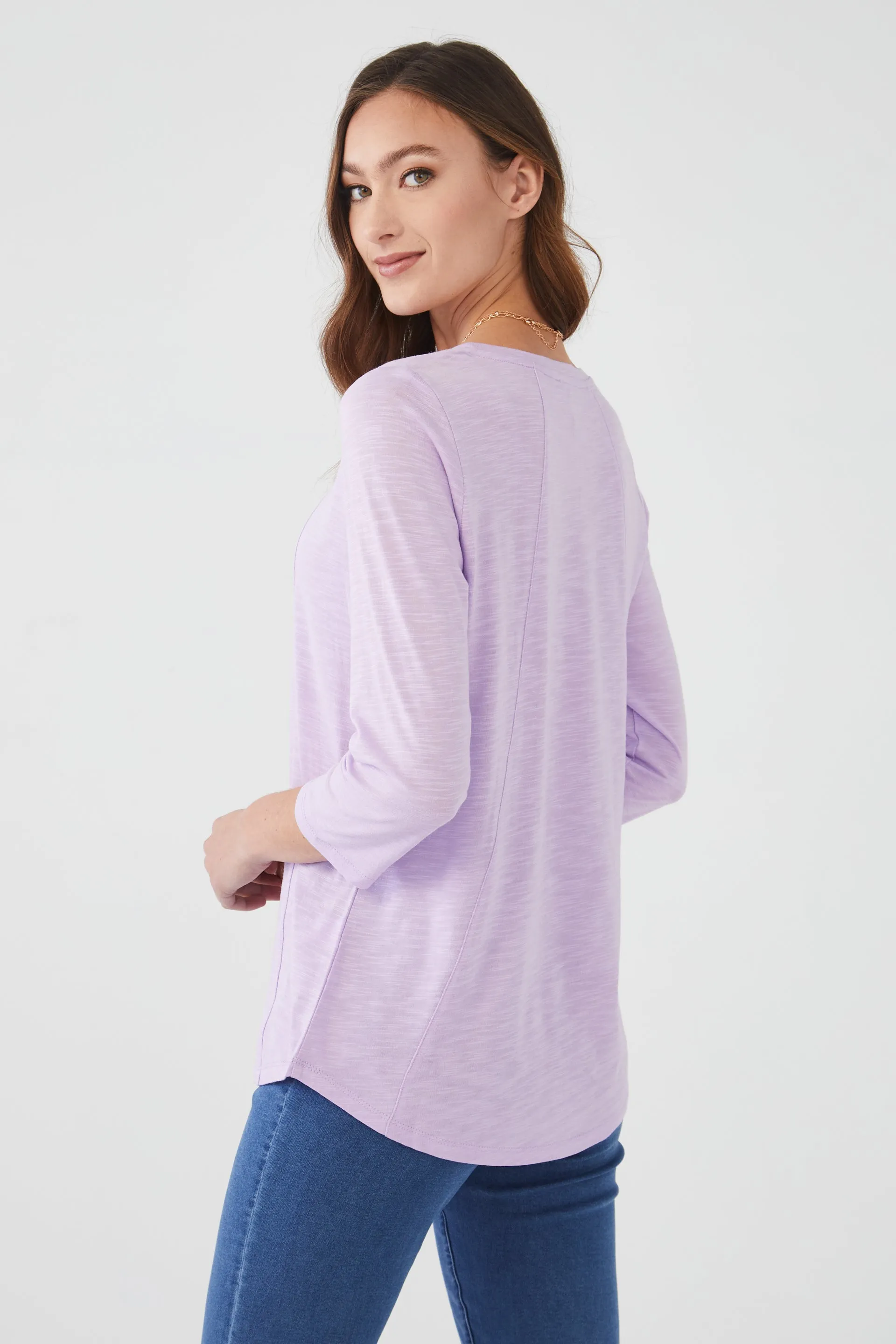 V-Neck Top in Solid Slub Jersey
