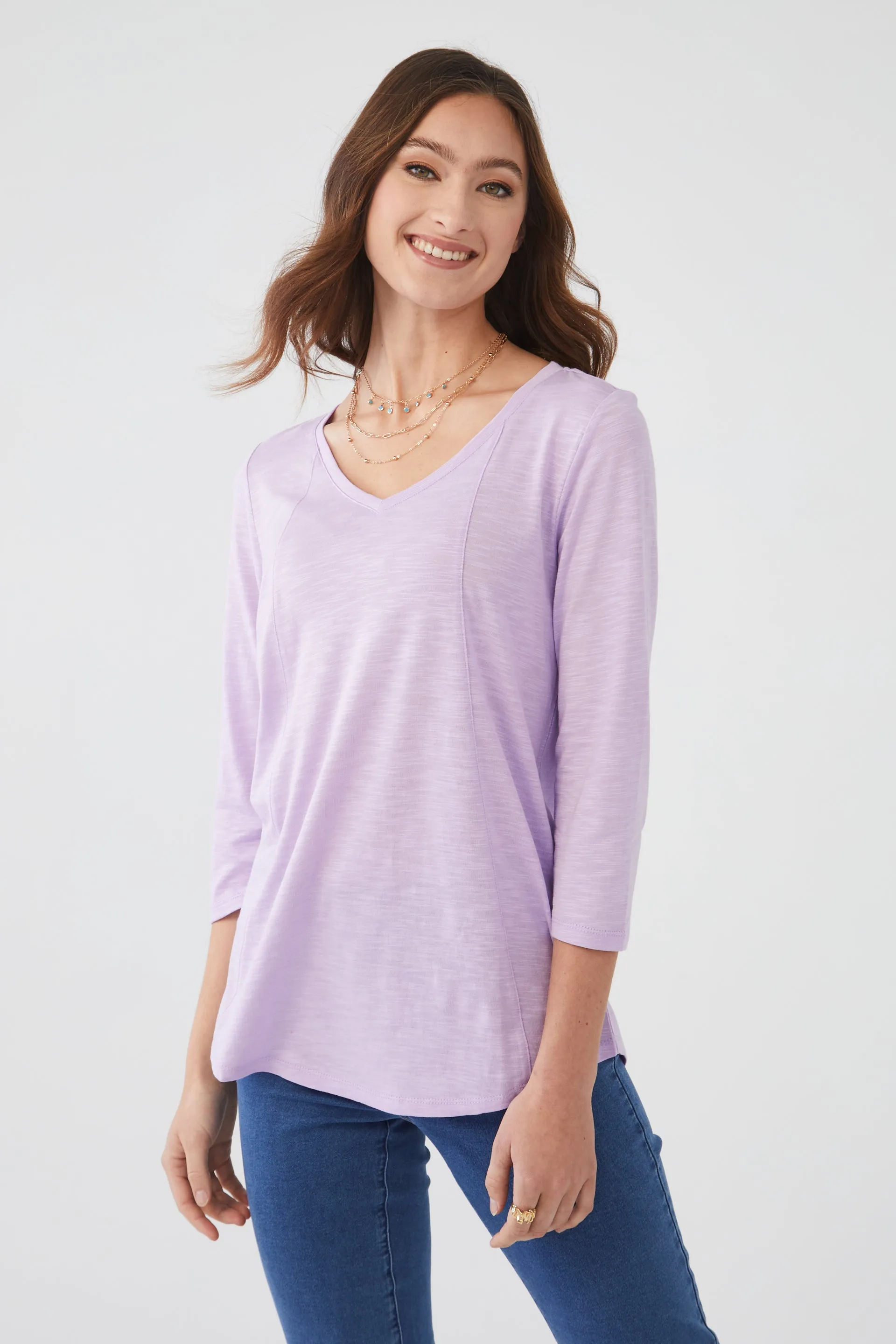 V-Neck Top in Solid Slub Jersey