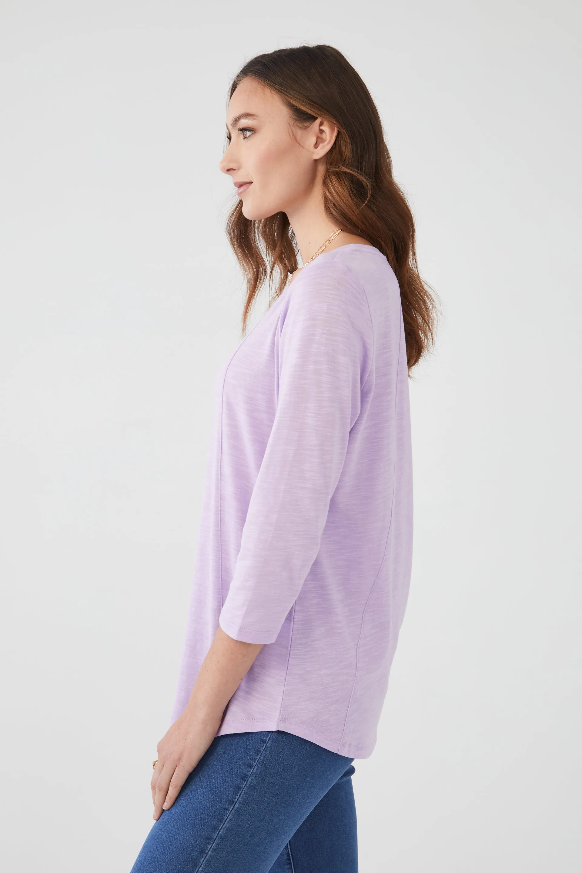 V-Neck Top in Solid Slub Jersey