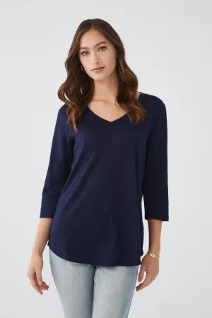 V-Neck Top in Solid Slub Jersey