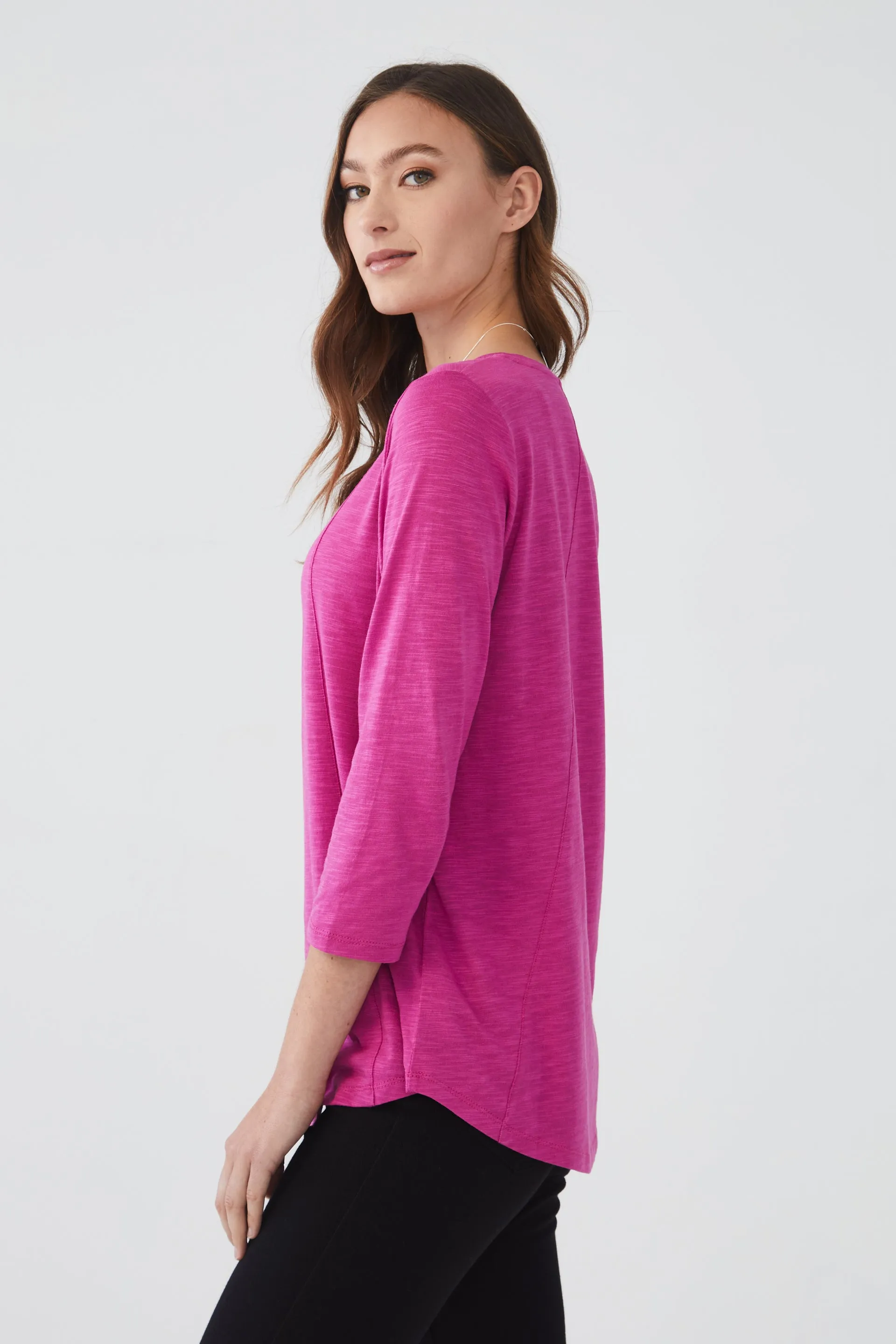 V-Neck Top in Solid Slub Jersey