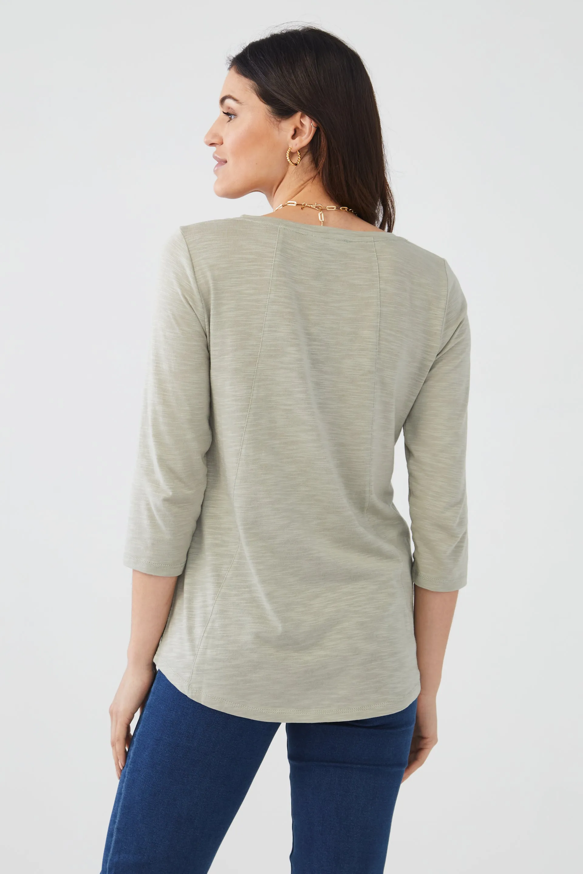 V-Neck Top in Solid Slub Jersey