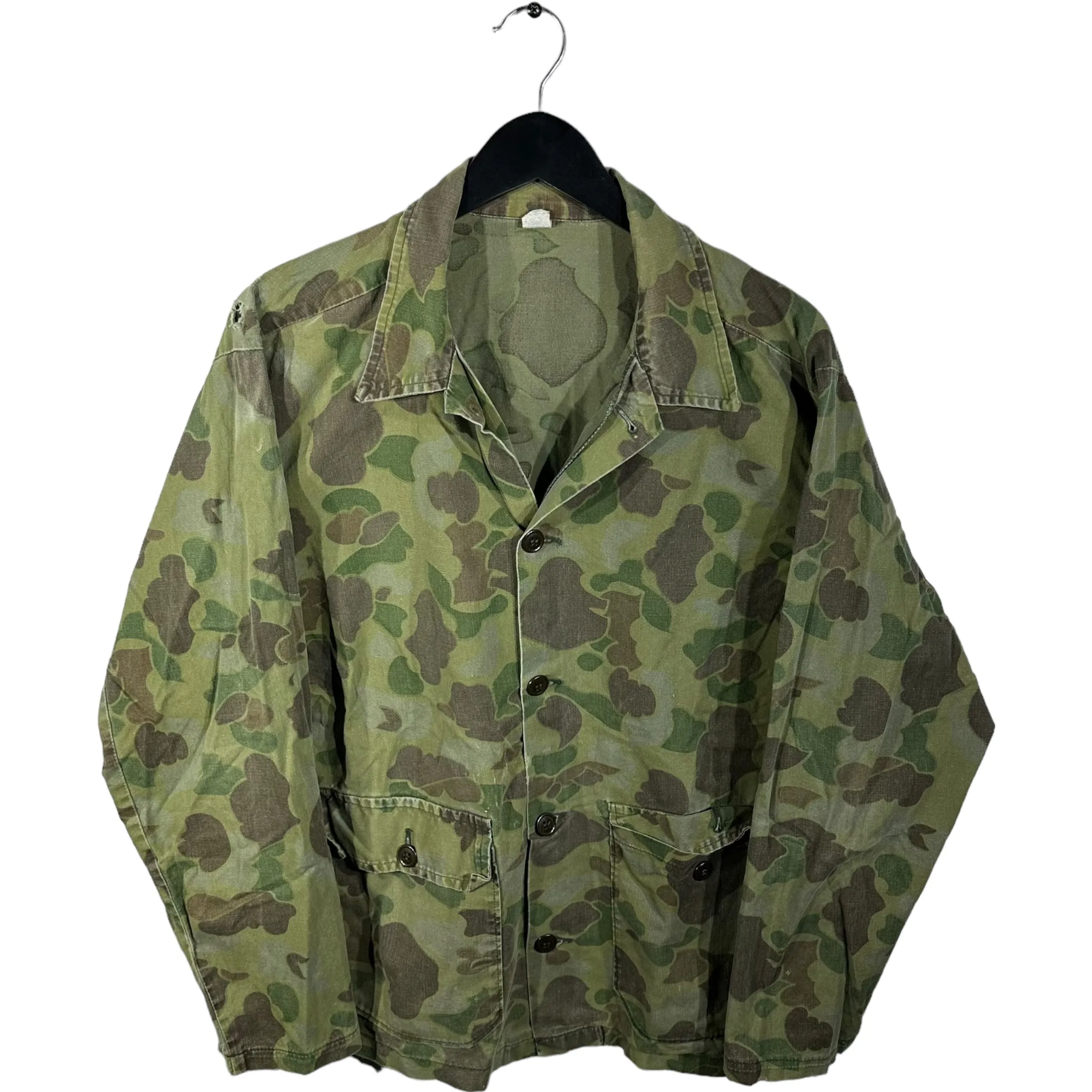 Vintage Military Distressed Camo Button Up