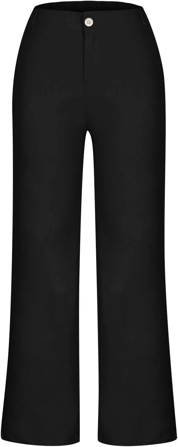 Wide Leg Linen Pants for Women Summer High Waist Loose Breathable Casual Pants Resort Wear Lightweight Skinny Trousers